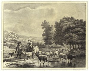 Paisaje con pastores y animales